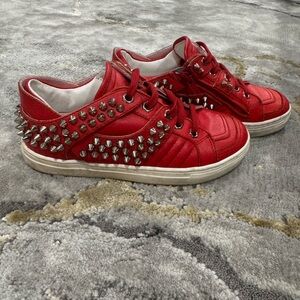 Philipp Plein Boys Red Studded Leather Sneakers – EU Size 31